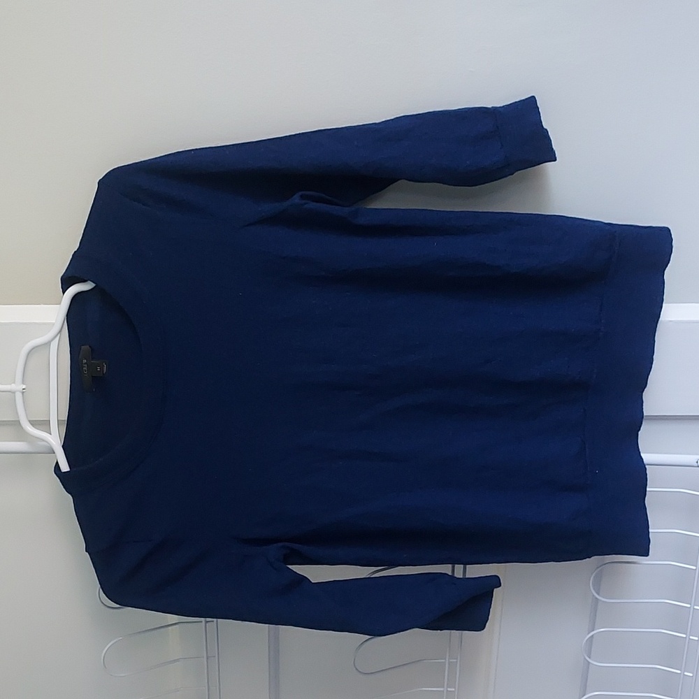 J.Crew 100 % Merino Wool 3/4 Sleeve Crewneck Sweater Dark Blue